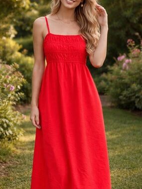 a new day Red Smocked Bodice Spaghetti Strap Maxi Dress